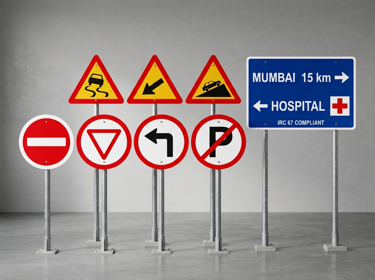 IRC 67 compliant traffic sign boards manufactured by Sai Ram Enterprises
